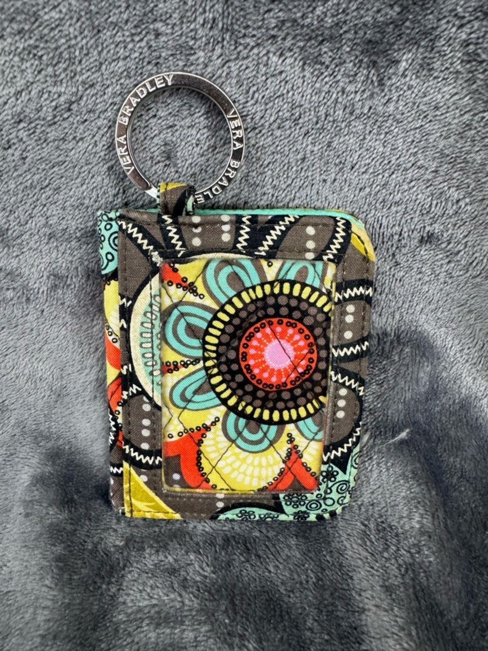 Vera Bradley Flower Shower Cotton Campus Double ID Card Holder Brown Teal Orange